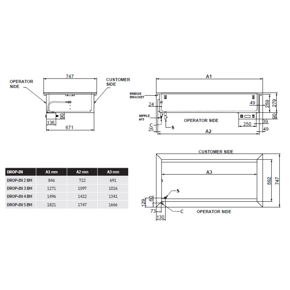 Bain-marie chaud à encastrer ROCAM 006INDROP3BM