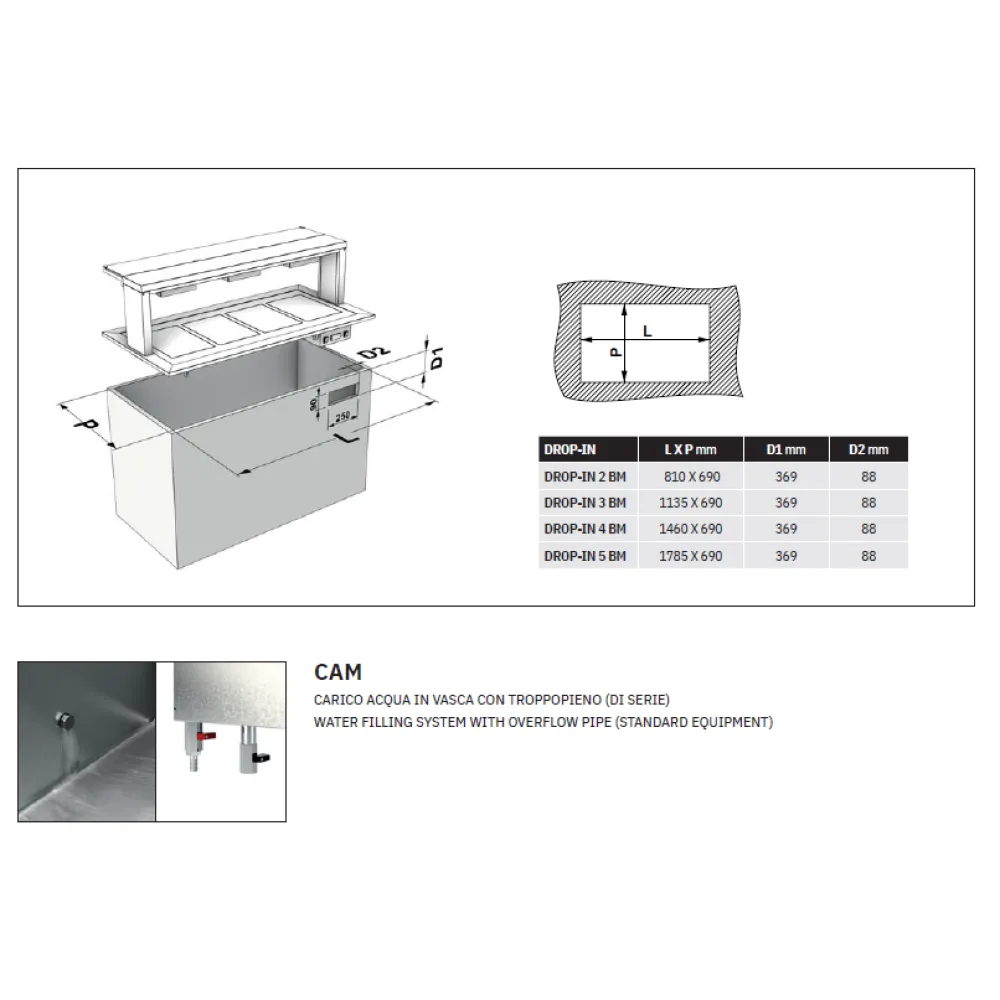 Bain-marie chaud à encastrer ROCAM 006INDROP3BM