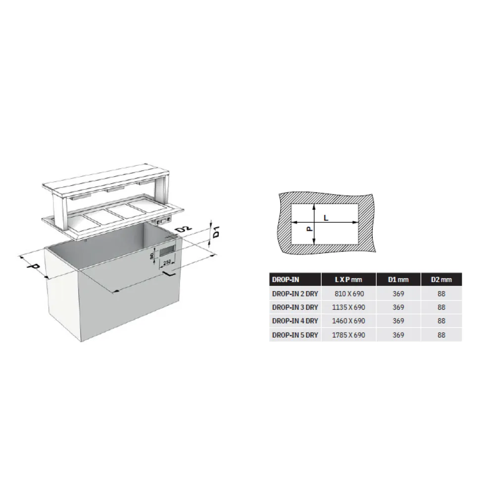 Bain-marie chaud à encastrer ROCAM 006INDROP4DRY