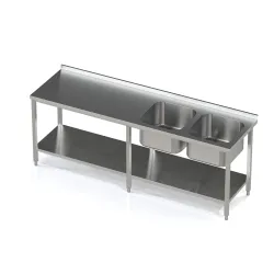 Table de travail avec double évier et étagère Novameta BHS-PLA2-210/60/85