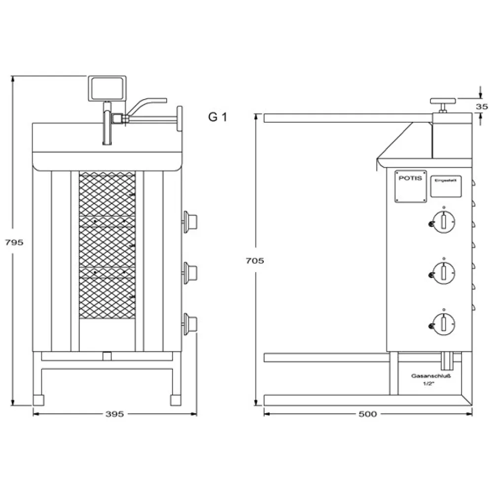 Grill à gyros à gaz POTIS PG2150/ PG2151