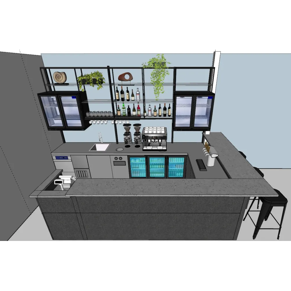 Projet de bar en L réalisé à la commande BHS-HoReCa BAR-LEJUPES