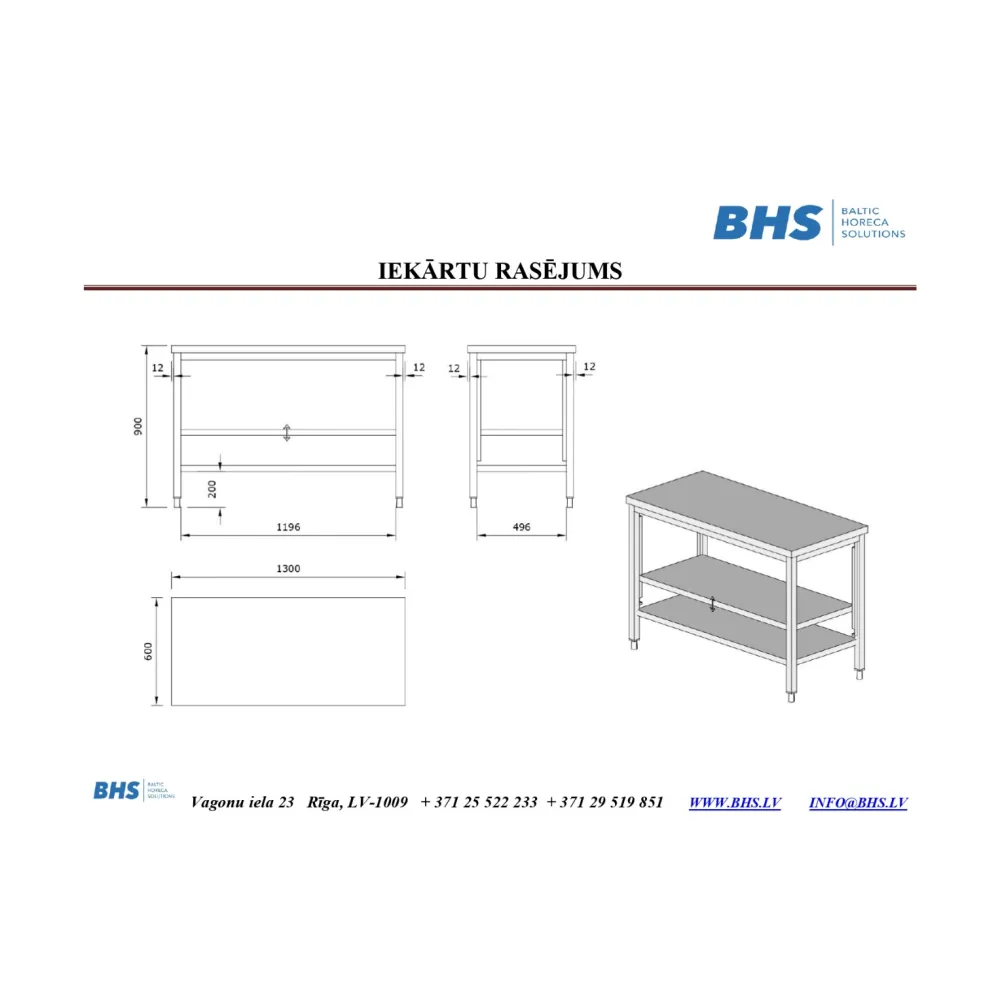 Table de travail de cuisine BHS-HoReCa CH24-1389-130/60/90