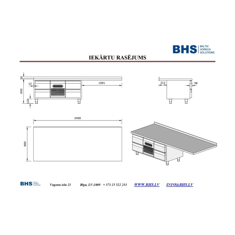 Table réfrigérée sur mesure BHS-HoReCa PR-worktable-refrigirator-2400