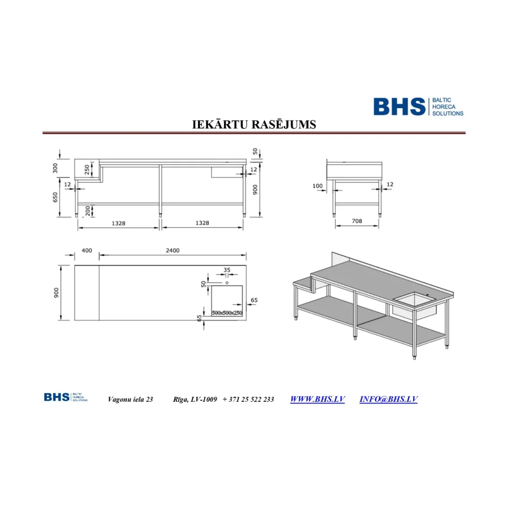 Solution non standard pour la plonge BHS-HoReCa PR-worktable-withsink-2400