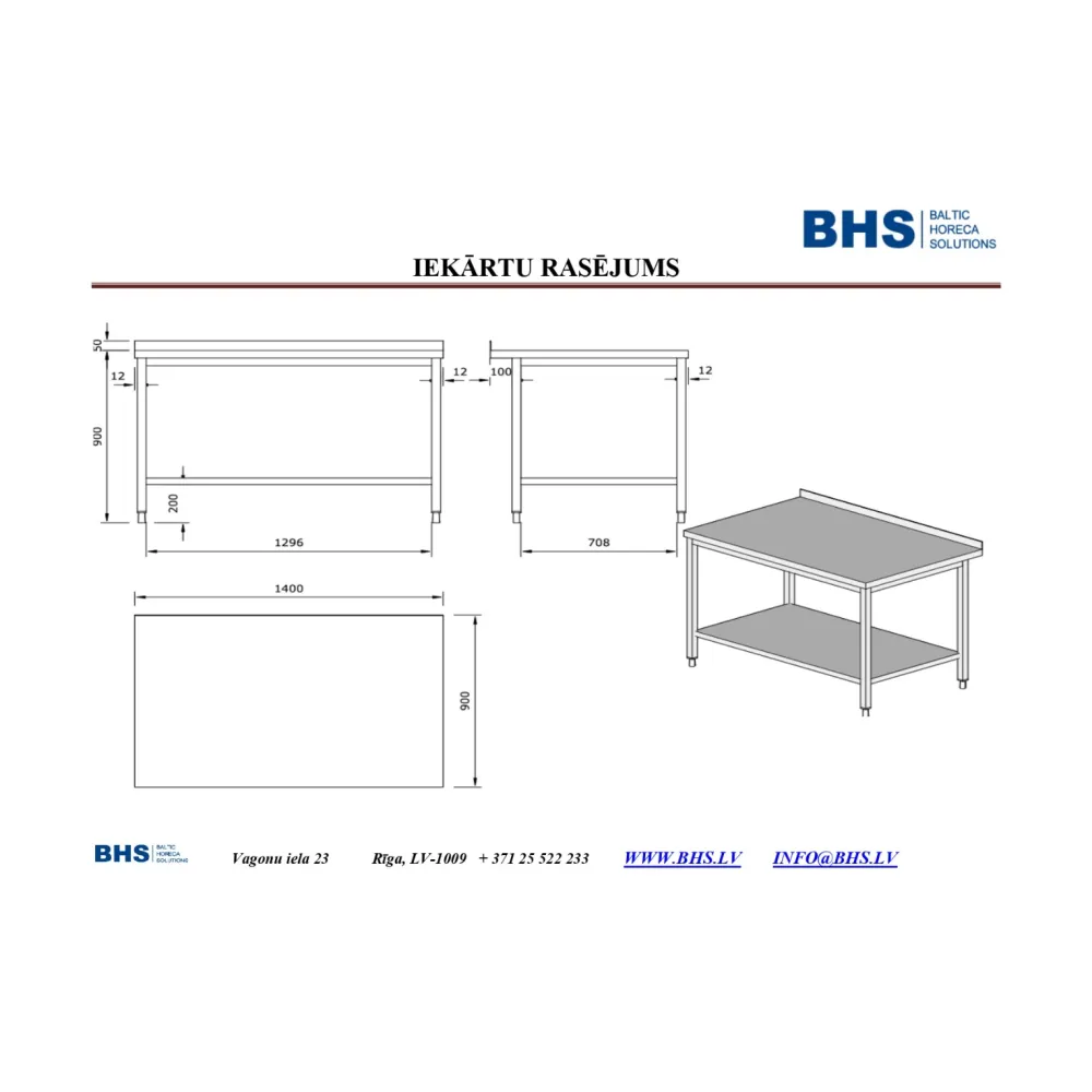 Table de travail de cuisine BHS-HoReCa PR-worktable-1400