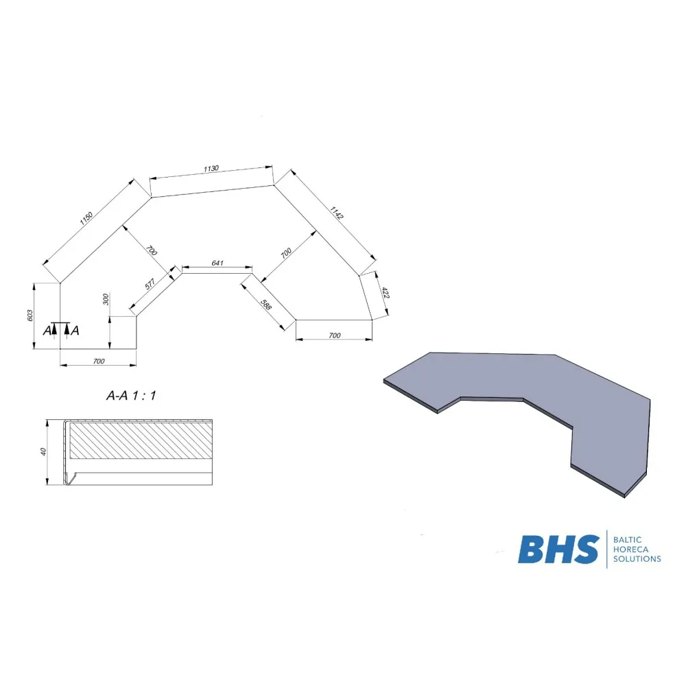 Table de travail de cuisine BHS-HoReCa BHS-ZJ22-1184-250/70/4