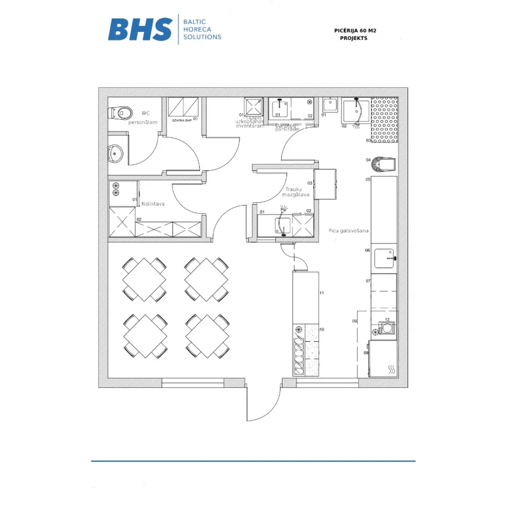 Plan de conception de pizzeria de 60 m² BHS-HoReCa RAS-Pizzeria60m2