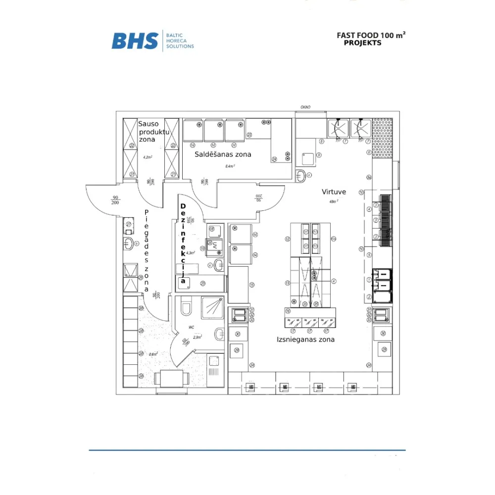 Plan de conception de fast-food de 100 m² BHS-HoReCa RAS-FastFood100m2