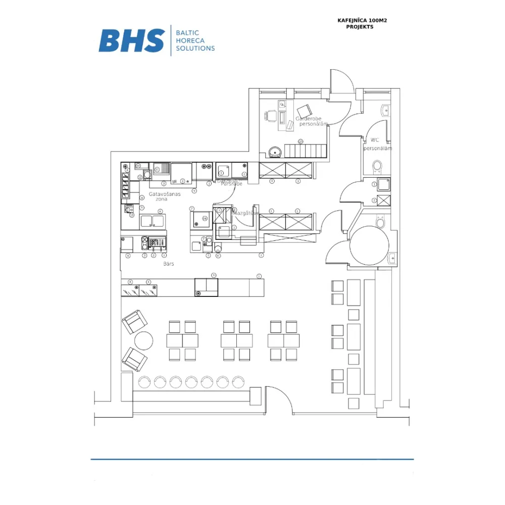 Plan de conception de café de 100 m² BHS-HoReCa RAS100m2