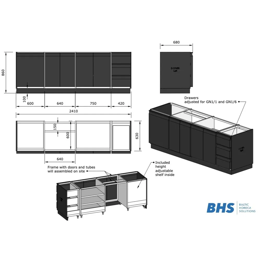 Table de travail de cuisine BHS-HoReCa PROJECT-2140-680-860