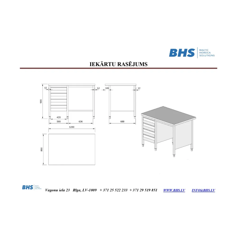 Table de travail de cuisine BHS-HoReCa XCH24-0040-120/80/90