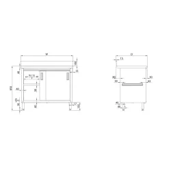 Table facile à monter avec portes, profondeur 600 mm GREDIL 950186100S