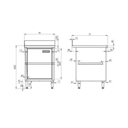 Table facile à monter avec portes, profondeur 600 mm GREDIL 950146040S