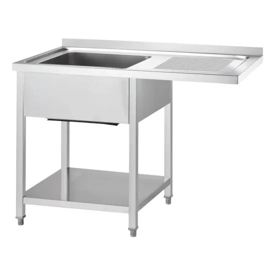 GREDIL Tables en acier inoxydable avec un évier, une étagère et plan débordant