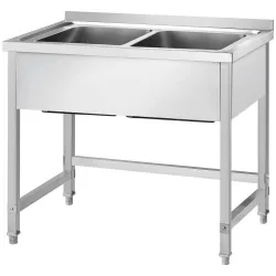 Table en acier inoxydable avec double évier sans étagère GREDIL 675106