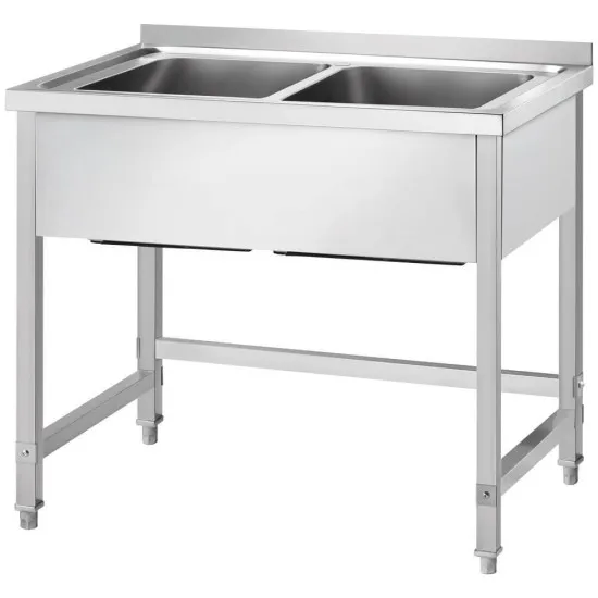 GREDIL Tables en acier inoxydable avec deux éviers sans étagère