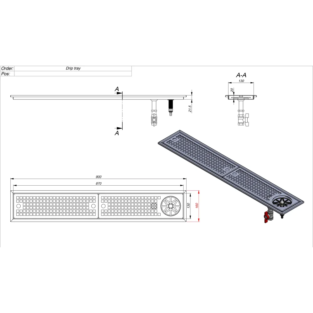 Bac récupérateur encastrable avec rince-verres et vidange BHS-HoReCa BHS-ZJ21-000