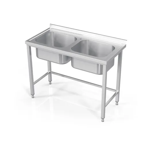 Tables métalliques avec deux éviers sans étagère