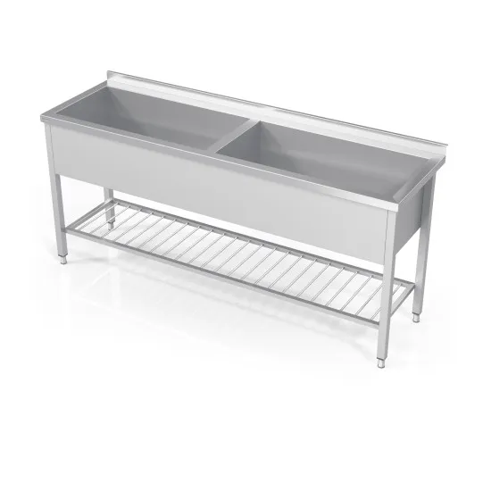 Plonge double pour marmites avec étagère à grille