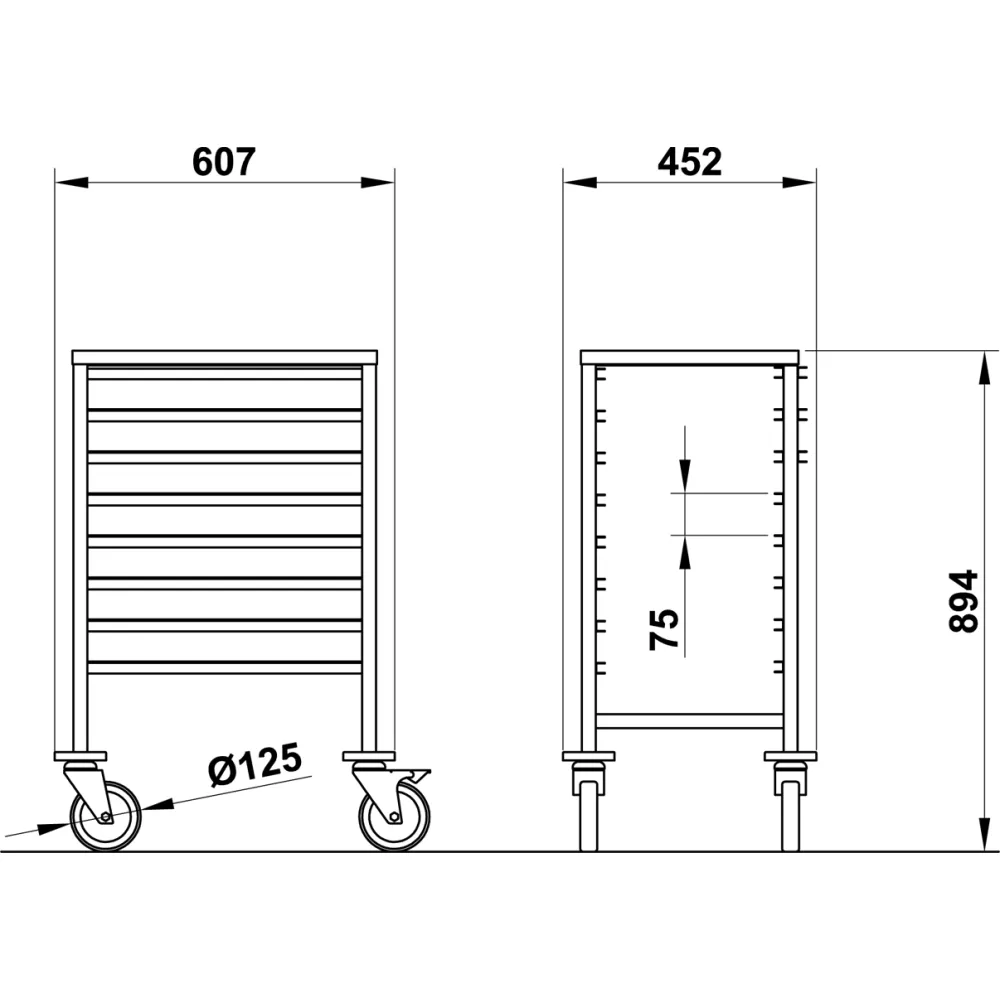 Chariot pour bac GN 1/1 ROCAM 039001/1C08IN