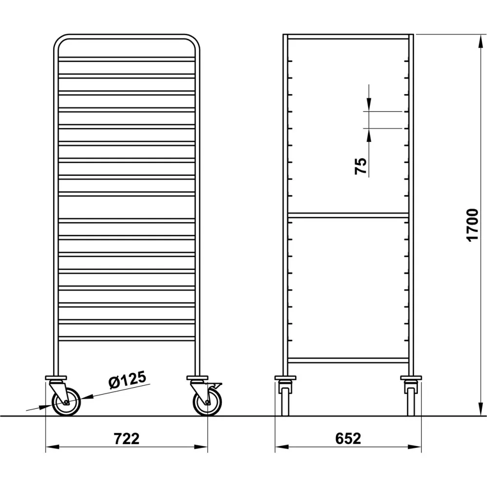 Chariot pour plaque et plateau GN 2/1 ROCAM 039002/1L18IN