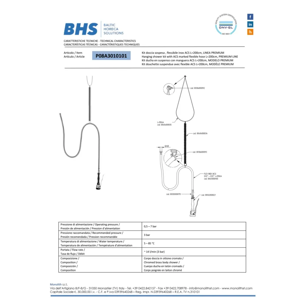 Mitigeur de douchette pour cuisine MONOLITH P08A3010101