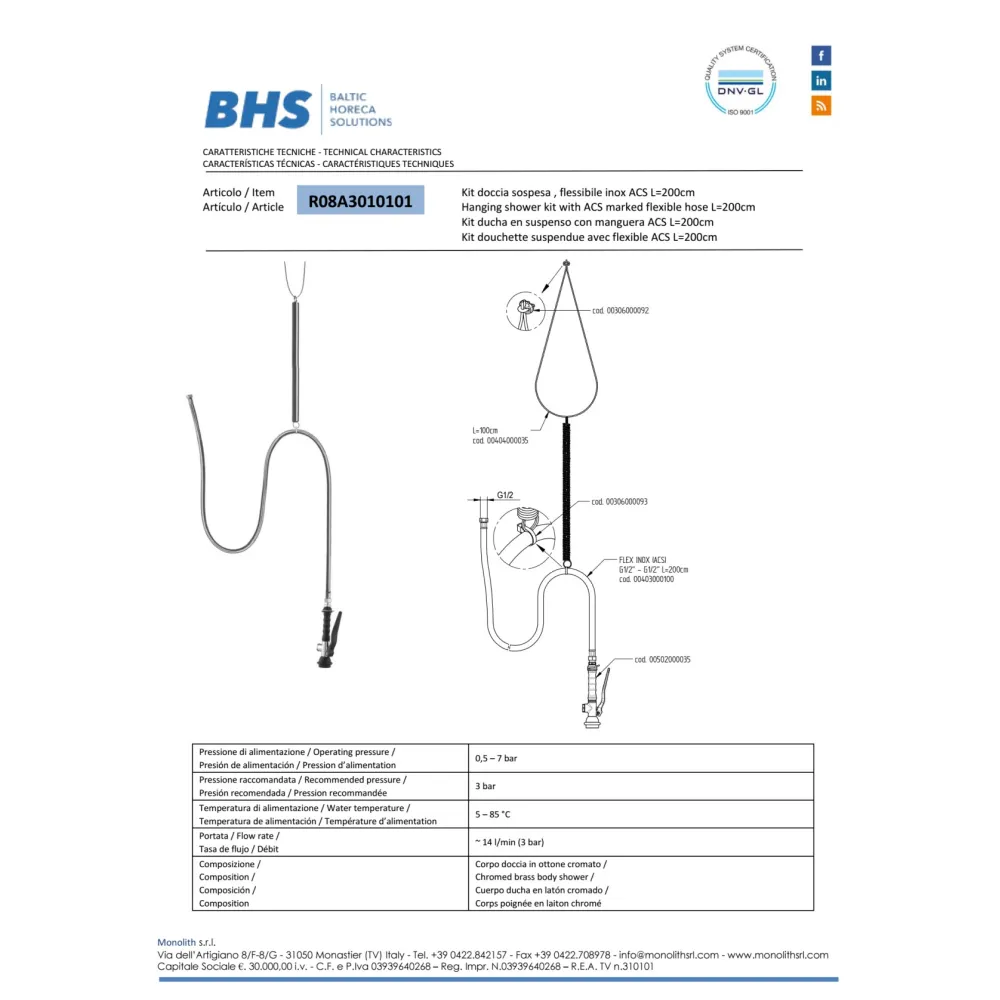 Mitigeur de douchette pour cuisine MONOLITH R08A3010101