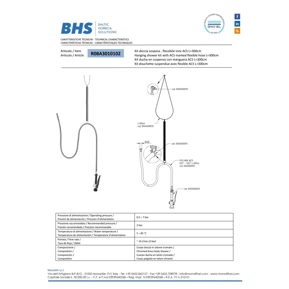 Mitigeur de douchette pour cuisine MONOLITH R08A3010102