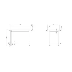 Table facile à monter avec étagère, profondeur 600 mm GREDIL 950046060