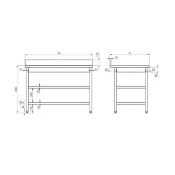 Table facile à monter avec 2 étagères, profondeur 600 mm GREDIL 950066060