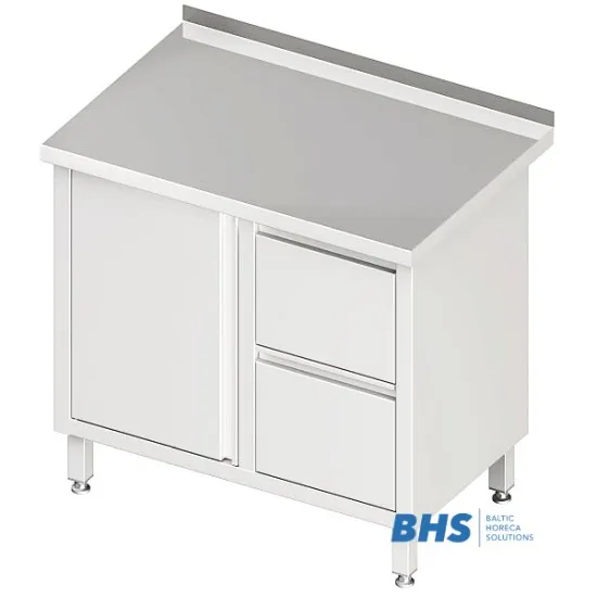 Table avec 2 tiroirs et portes battantes