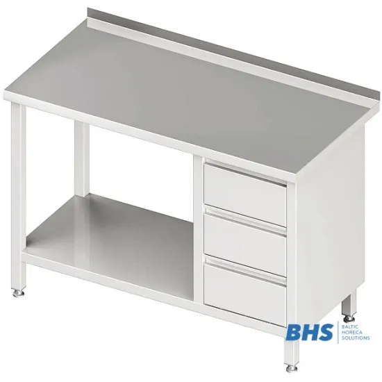 Table de travail avec trois tiroirs et étagère