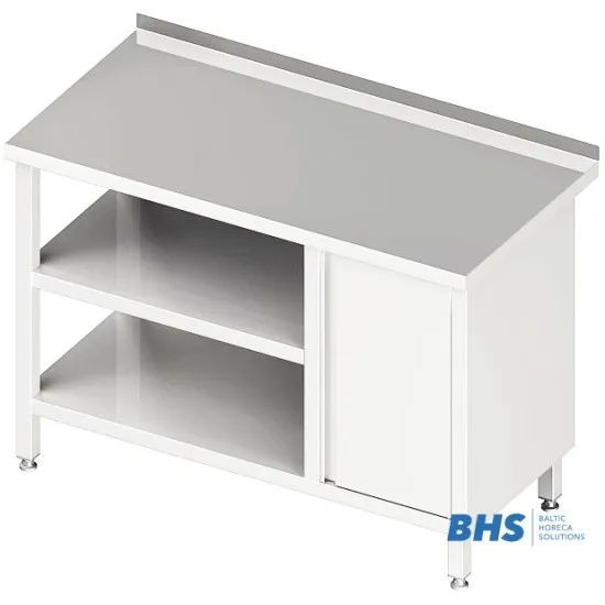 Table avec une porte battante et deux étagères