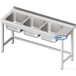 Table métallique avec trois éviers sans étagère Novameta BHS-PLA30-260/60/85