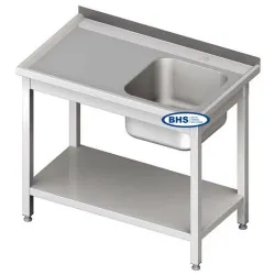 Table de travail en acier inoxydable avec évier et étagère Novameta BHS-PLA-120/60/85
