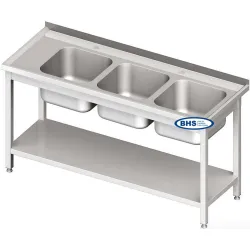 Table métallique avec trois éviers et étagère Novameta BHS-PLA30-200/60/85