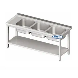 Table métallique avec trois éviers et étagère Novameta BHS-PLA30-2500/60/85