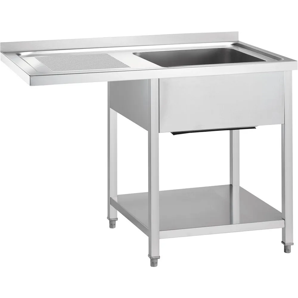 Table en acier inoxydable avec un évier, une étagère et un plan de travail débordant GREDIL 672427