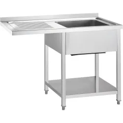 Table en acier inoxydable avec un évier, une étagère et un plan de travail débordant GREDIL 672427