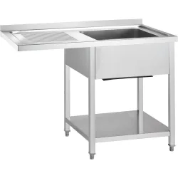 Table en acier inoxydable avec un évier, une étagère et un plan de travail débordant GREDIL 672447