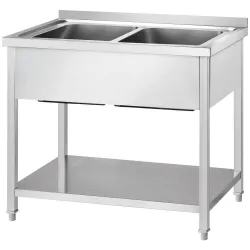 Table en acier inoxydable avec double évier et étagère GREDIL 673707