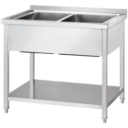 Table en acier inoxydable avec double évier et étagère GREDIL 673726