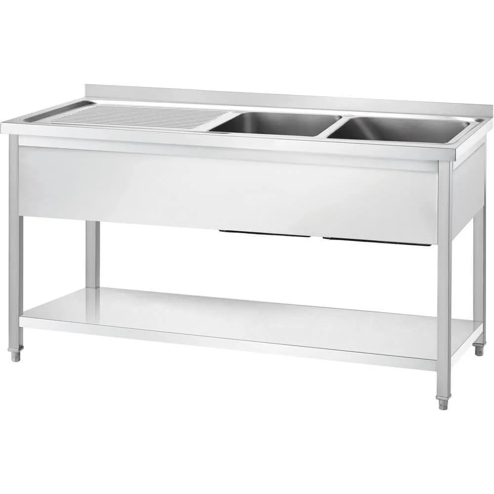 Table en acier inoxydable avec double évier et étagère GREDIL 673846