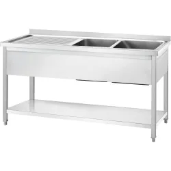 Table en acier inoxydable avec double évier et étagère GREDIL 673846