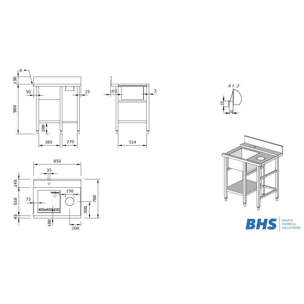 Table de prélavage avec étagère Novameta BHS-IPLO-90/70/90