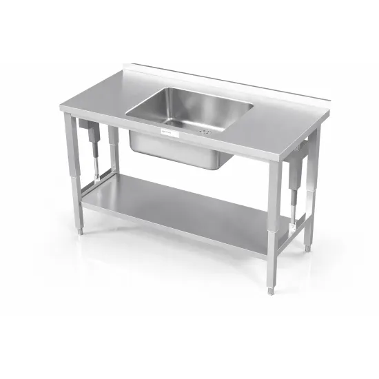 Table en métal avec surface réglable et évier