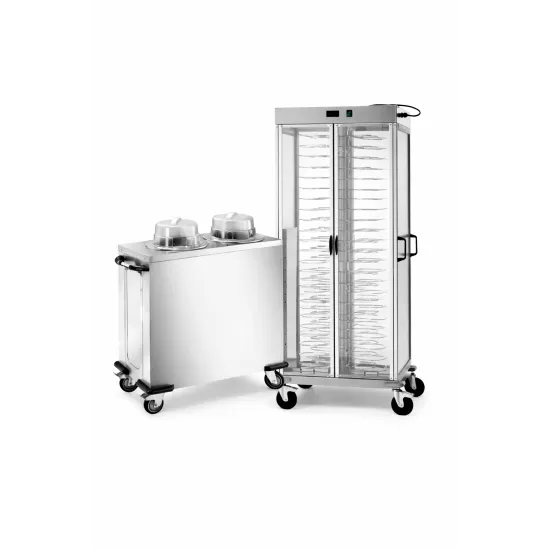 Chariots pour le stockage, le transport et le chauffage d'assiettes