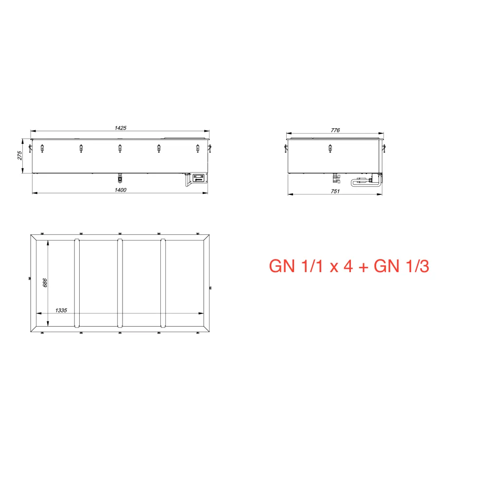Bain-marie chaud à encastrer BHS-HoReCa GNX4X13